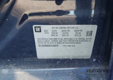 2016 Chevrolet Sonic Lt Auto from USA, damaged, VIN 1G1JC6SH2G4138474